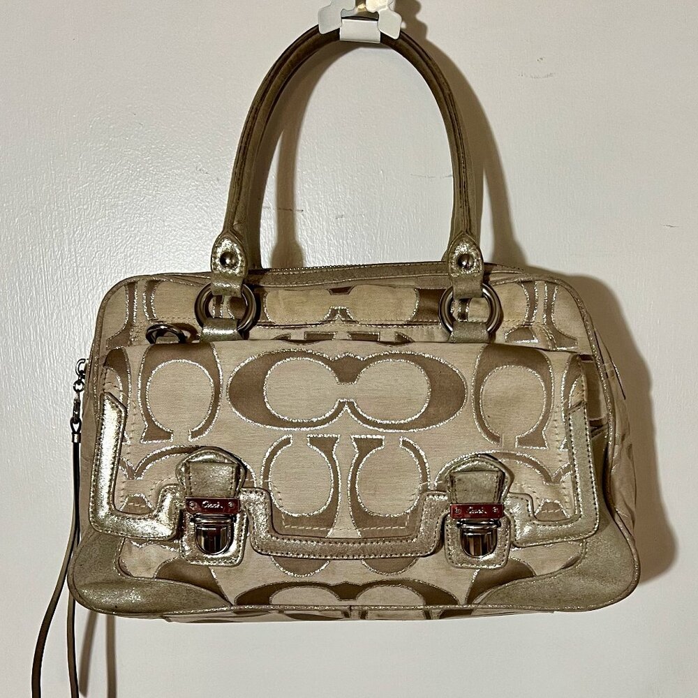 COACH Signature "C" Satchel in Cream & Gold
